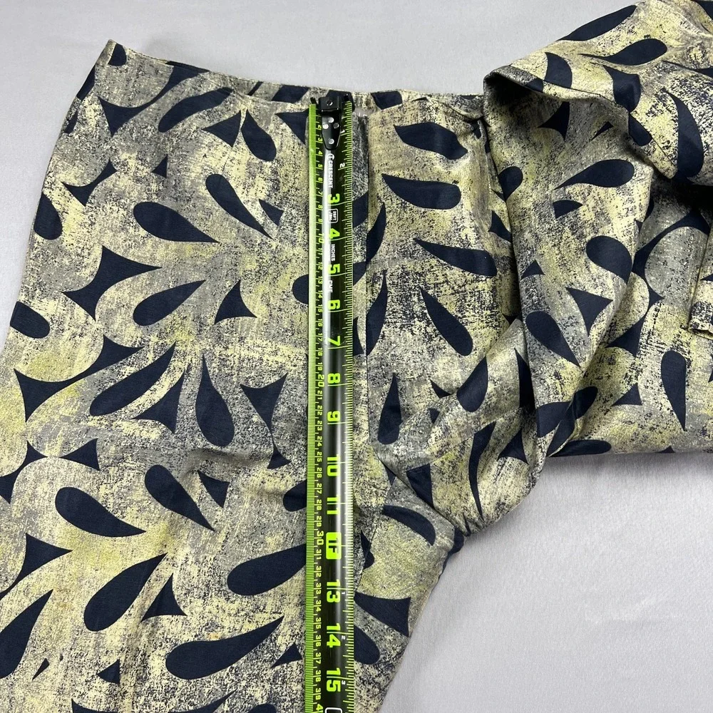 Sigrid Olsen Pants Womens 8 Yellow Black Abstract Linen Side Zip Straight Leg
